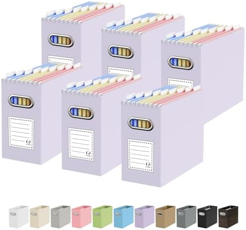 Oterri Portable Collapsible Cardboard File Box with Handle for Letter-Size | 6-Pack. Stainless Steel Handle. Label Stickers Included. Fits Letter Folders (Not Included). Home, Office, School, Dorm, Tax.