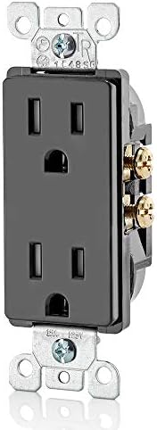 Leviton 15 Amp Decora Tamper-Resistant Duplex Electrical Wall Outlet, T5325-E, Black, (Pack of 2)