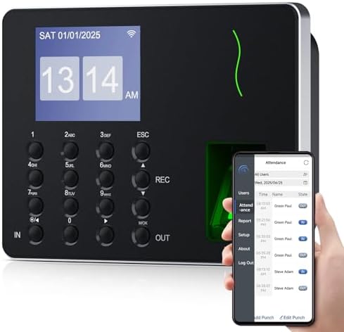 NGTeco APP Time Clock for Small Business, Fingerprint & PIN, Auto Report