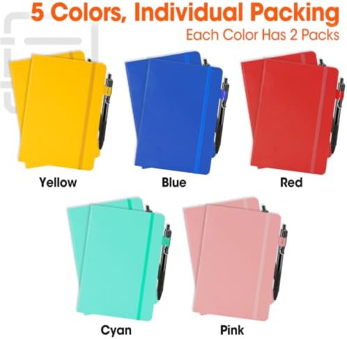 10 Pack Lined Journal Notebook with Pen, A5 Hardcover Leather Journal 5.5"*8.3", 5 Colors 136 Pages College Ruled Notebooks and Pen Set for Office School Business Supplies