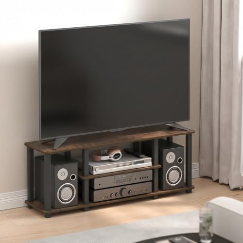 Furinno Turn-S-Tube 3-Tier Toolless Assembly TV Stand, Amber Pine | for TV up to 50 Inch, No Tool Rectangular Entertainment Center, TV Console, for Living Room, Bedroom