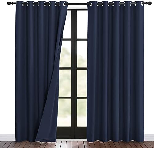NICETOWN Sound Blocking Black Out Curtains for Patio Door, Heavy-Duty Space Divider Curtains for Living Room, Lined Insert Noise, Blackout, Thermal Insulation Drapes for Closet (Navy, 84-inch Long)