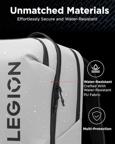 Lenovo Legion Gaming Laptop Backpack GB800, 21L Capacity, Fits 17-inch Laptops, Water Resistant, Three Main Compartments & 19 Specialiized Pockets, Light Grey