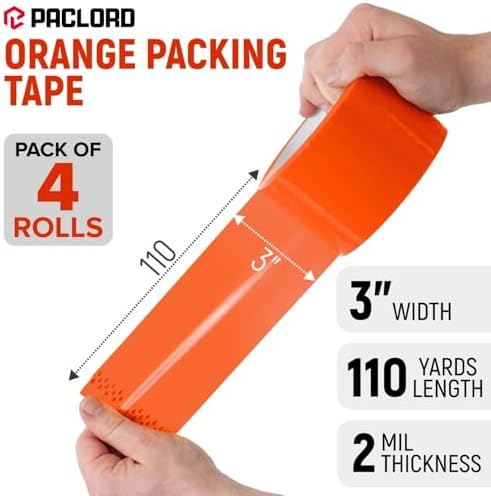 3" x 110 Yards Orange Packing Tape, 4 Rolls - 2.0 Mil Carton Sealing Tape
