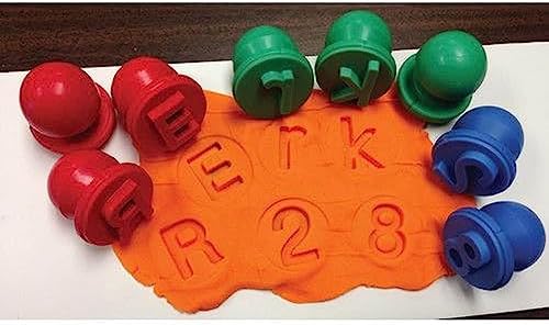READY 2 LEARN Easy Grip Dough and Paint Stampers - Uppercase Alphabet - Set of 27 - Ages 2+ - Easy to Hold Letter Stamps for Kids
