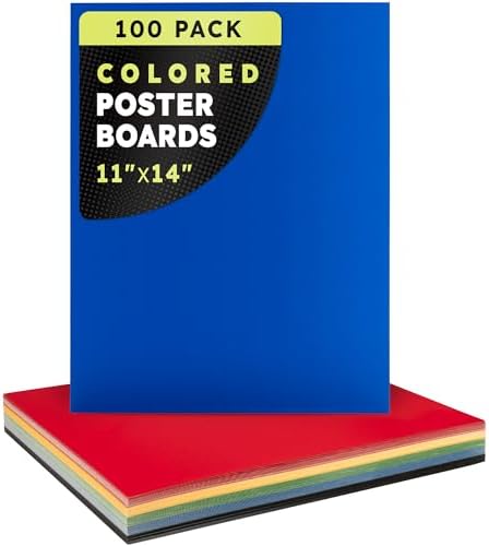 Hygloss Colored Poster Board 11 x 14, 100 Pack, Assorted Standard Colors