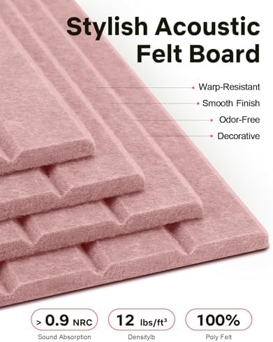 48" x 36" Large Cork Bulletin Board Tiles, Peel and Stick Felt Wall Panels for Vision, Message Center, Picture and Prayer Board for Office, Dorm, Room and Desk Decor(Pink)