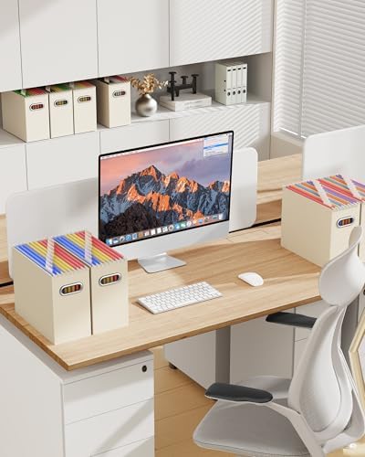 Oterri Portable Collapsible Cardboard File Box with Handle for Letter-Size | 2-Pack. Stainless Steel Handle. Label Stickers Included. Fits Letter Folders (Not Included). Home, Office, School, Dorm, Tax.