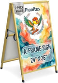 Pionites Heavy Duty Slide-in Folding A Frame Sign Sidewalk Sign 24x 36 Inch Steel Metal Double-Side Pavement sign Corrugated Plastic Poster (2, Gold, 24''X36''(Frame Only))