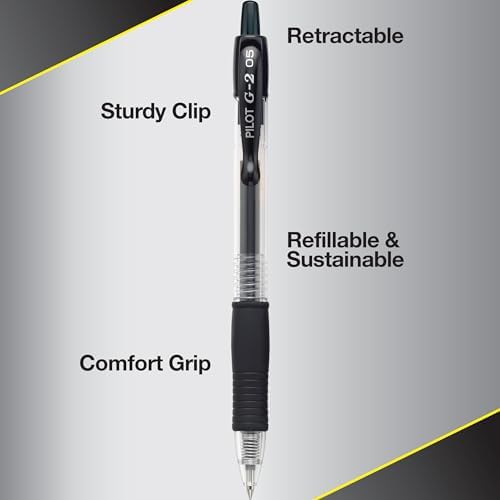 PILOT G2 Premium Gel Roller Pens, Extra Fine Point 0.5 mm, Gel Pens Black Ink, Ideal for School, Journaling & Office Writing, 12 Count (Pack of 2)