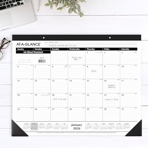 AT-A-GLANCE 2026 Desk Calendar, Desk Pad, Monthly, 21-3/4" x 17", Large, Ruled Blocks, 3 Pack (AZSK240026), White