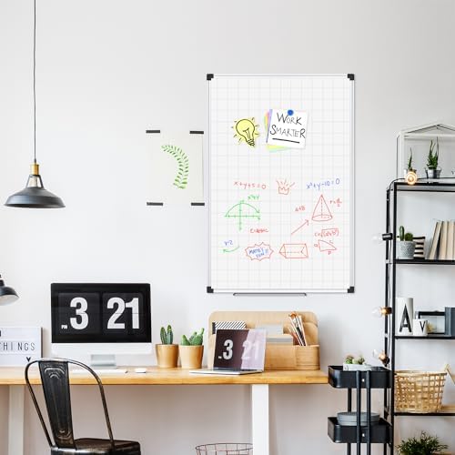 XBoard Magnetic Dry Erase Board with Grid Lines 48 x 36 Inches