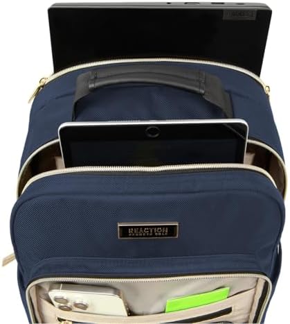 Kenneth Cole REACTION Chelsea 2-Piece Bundle - 17" 4-Wheel Spinner Underseat Carry-On Luggage & Matching 15" Laptop Backpack, Navy