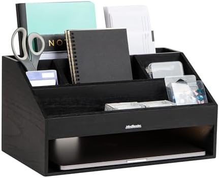 Mind Reader Desk Organizer, File Storage, Accessory Holder, Cord Management, Office, Wood, 16.25"L x 9.5"W x 8.5"H, Black