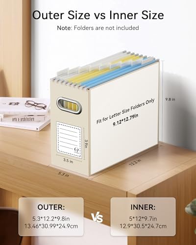 Oterri Portable Collapsible Cardboard File Box with Handle for Letter-Size | 2-Pack. Stainless Steel Handle. Label Stickers Included. Fits Letter Folders (Not Included). Home, Office, School, Dorm, Tax.