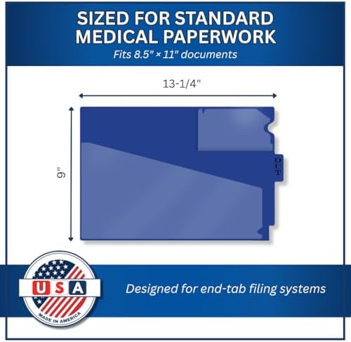 Doctor Stuff - Center Tab Vinyl Out Guides, Diagonal Cut Front Pocket, Top Charge Out Slip Pocket, Plastic File Folder, Letter Size 9" x 13-1/4", Navy, 100/Box