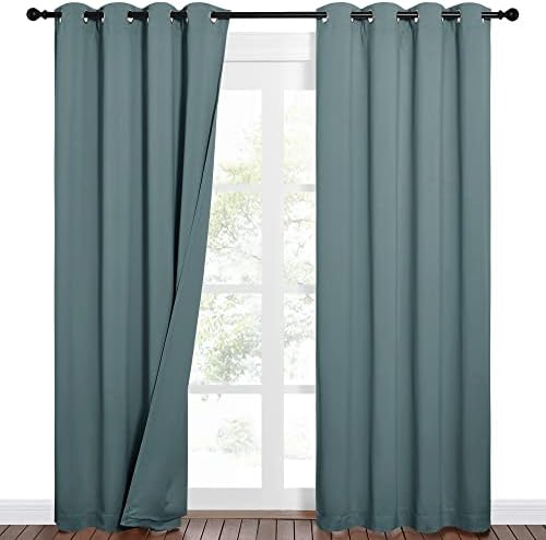 NICETOWN Sound Barrier 100% Blackout Divider Curtains 84", Noise, Heat and Cold Blocking Drapes with Felt Fabric Lining for Nursery/Daytime Sleep/Bedroom (Greyish Blue, 2 PCs, 52" Wide)