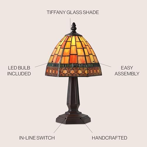 JONATHAN Y Carter Tiffany Style Stained Glass Table Lamp 12", Red/Yellow