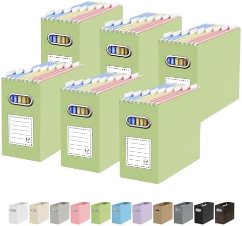 Oterri Portable Collapsible Cardboard File Box with Handle for Letter-Size | 6-Pack. Stainless Steel Handle. Label Stickers Included. Fits Letter Folders (Not Included). Home, Office, School, Dorm, Tax.
