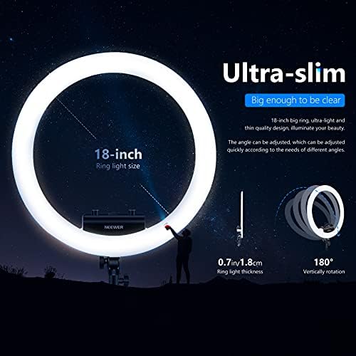Neewer Ring Light Set [Improved Version - 1.8 cm Extremely Slim] - 18 Inches, 3200-5600K, Dimmable LED Ring Light with Lamp Base, Rotating Phone Holder, Hot Shoe Adapter