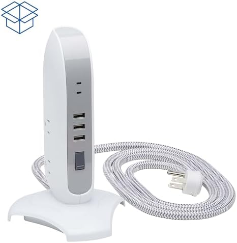 Tripp Lite TLP66USB Surge Protector Tower with USB Ports, 1200 Joules, 5-Outlets, 3 USB Ports, 6ft Heavy-Duty Braided Extension Cord, Desk Charging Tower, Dorm Essentials, Tower Power Strip with Surge