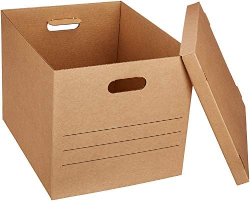 Amazon Basics Moving and Storage Boxes with Handles and Lift-Off Lids, Medium, 19" x 14.5" x 15.5", Brown, 10-Pack