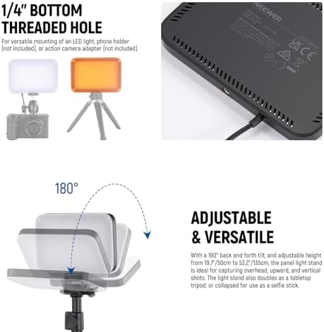 NEEWER Basics LED Video Light Panel Lighting Kit, Bi Color Dimmable Portable Studio Lights with Tripod Stand & Filters, 3200K~5600K CRI 95 750lux for Photography Video Recording Live Streaming, BP66