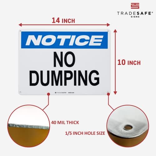 TRADESAFE No Dumping Signs, Quick Install Aluminum Safety Sign, Light Reflective, UV-Resistant, Waterproof Signs for Business, 14” X 10” No Dumping Sign