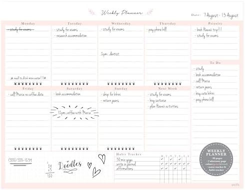 Peachly Desktop Weekly Planner Notepad | 60 Undated Tear-Off Pages | Schedule Daily To-Do Lists | Increase Your Productivity In Less Than 5 Minutes A Week | Achieve Your Goals | Peach and Mint Fern