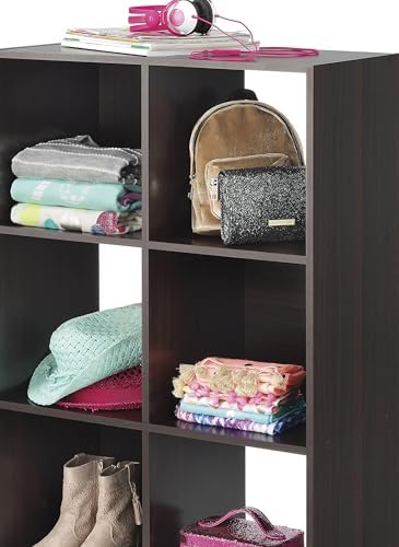 Whitmor 6 Cube Bookcase, 3 Tier Stackable MDF Bookself, Open Storage Display Organizer, Storage Cabinet for Living Room, Bedroom, Home, Office, 23.7" L x 11.7" W x 35.2" H, Espresso
