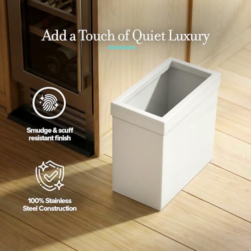 Gatco Modern Rectangle Wastebasket, Matte Pearl - Stainless Steel Trash Can with Removable Lid, Leakproof, 3 Gallon Capacity for Bathroom, Bedroom, Kitchen, or Office