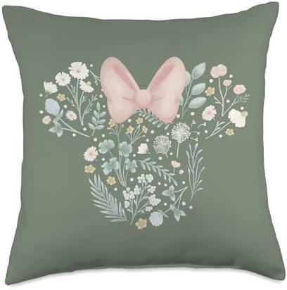 Disney Minnie Mouse Icon Spring Flowers Sage Green Throw Pillow
