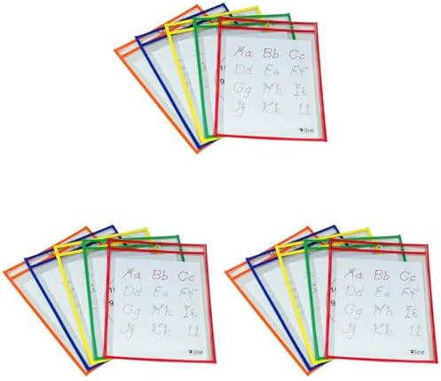 C-Line Reusable Dry Erase Pockets, 9 x 12 Inches, Assorted Primary Colors, 5 Pockets per Pack (40630) (Pack of 3)
