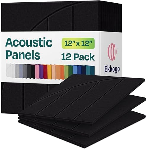 Acoustic Panels 12-Pack Soundproof Wall Panels 12"x12"x0.4" Decorative Sound Dampening for Your Home, Office, Studio, Bedroom & More with Unique ModuArc Carving [Deep Black]