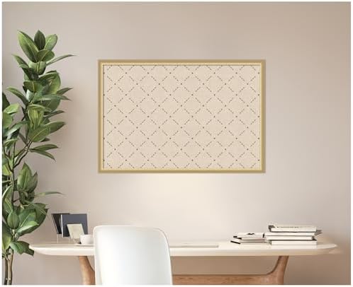 Kate and Laurel Framed Fabric Pinboard 38 x 26, Green Lattice Pattern Printed Linen Classic Bulletin Board for Use as a Vision Board or Wall Organization, Florence Gold Frame