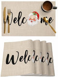 Christmas Welcome Placemats Set of 6, Santa Heat Resistant Washable Table Place Mats Farmhouse Rustic Xmas Cotton Table Linens Party Holiday Decor for Kitchen Dining Outdoor Indoor