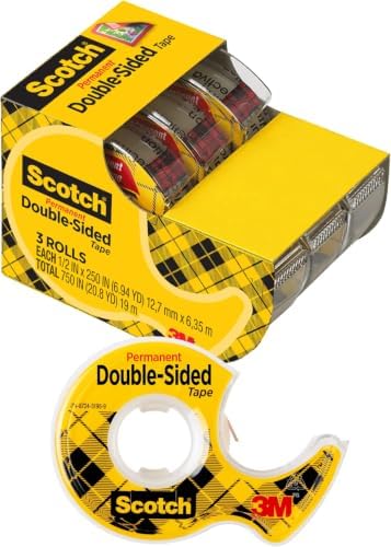 Scotch Double-Sided Tape, 1/2 in x 250 in (12.7 mm x 6.35 m), 3 Count (Pack of 12)
