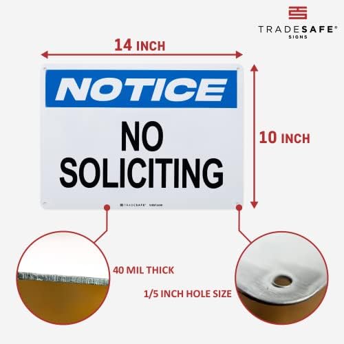 TRADESAFE No Soliciting Sign - Aluminum Safety Signs for Business, Light Reflective, UV-Resistant, Waterproof, 14” X 10” No Solicitors Sign