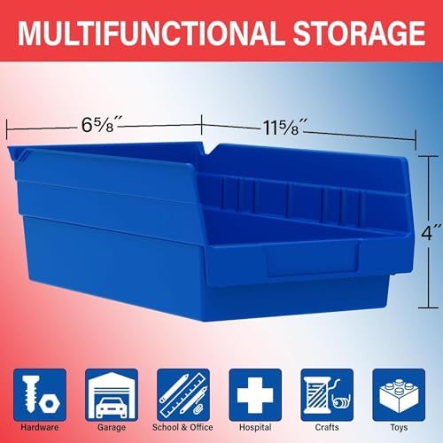 Akro-Mils 30130 Heavy Duty Plastic Shelf Bins, 12"x 6.5"x 4", Blue, 12-Pk