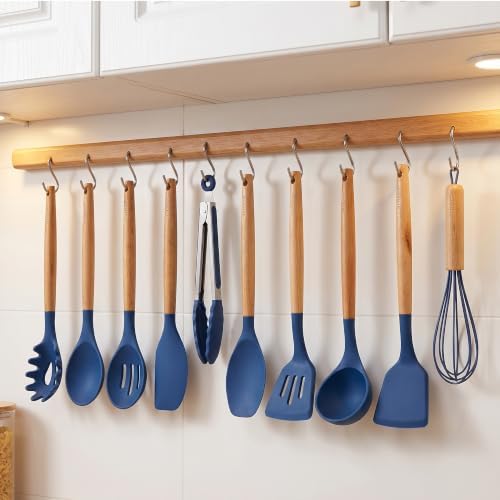 OVENTE Silicone Cooking Utensils Set, 17pcs, Heat Resistant, Blue SPS17BL