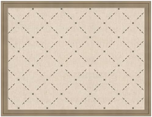 Kate and Laurel Framed Fabric Pinboard 26 x 20, Green Lattice Pattern Printed Linen Classic Bulletin Board for Use as a Vision Board or Wall Organization, Florence Light Brown Frame
