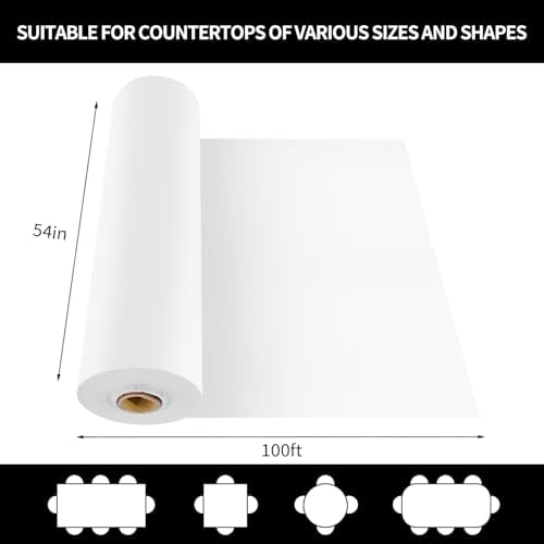 CXPSINC 54 Inch X 100 Feet Plastic Table Cover Roll Disposable Tablecloth with Slide Cutter for All Type/Shape Tables | Party, Banquet, Birthdays, Weddings(White, 100 Feet)