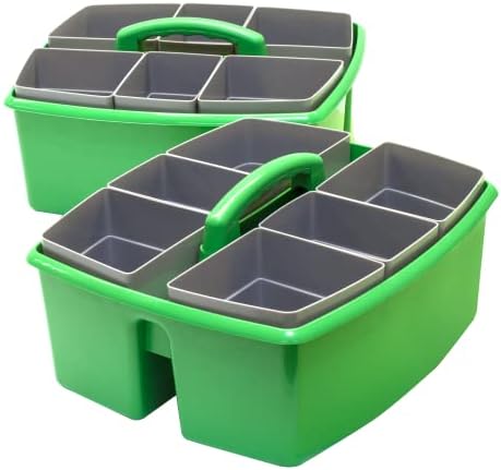 Storex Large Classroom Craft Caddy with Cups, 13 x 11 x 6.575 Inches, Green, Case of 2 (00983A02C)