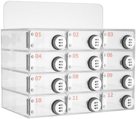 Cell Phone Locker Box,12 Slots Cell Phone Storage Locker, Clear Acrylic Storage Cabinet Wall Mounted for School Factory Office