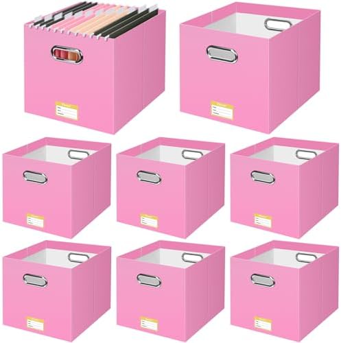 BALEINE 8PK File Organizer Box, Cardboard File Folder Organizer with Handle | Strong Corrugated Paper Core, Label Stickers for Identification, Hanging File Folder Organizer, Home Office Document Storage