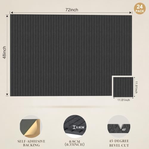 JBER Large Cork Board Alternative 72" x 48" - 24 Pack Self-Adhesive Felt Bulletin Board Tiles, Pin Board Vision Board for Walls, Office & Home Decor (Black)