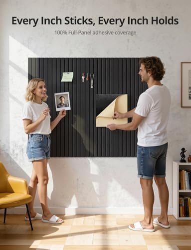 Kuchoow Felt Bulletin Board Tiles Self Adhesive Pin Cork Board Alternative for Wall, Large Panels 48"×36" 12 Pack Black Corkboard Memo Vision Display Photo Organizer for Office Home Classroom