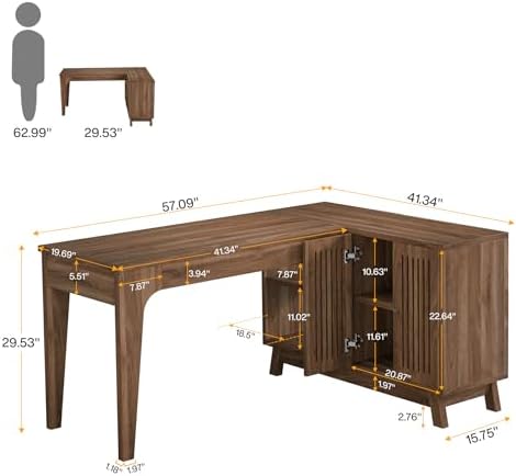 Tribesigns 57-Inch L-Shaped Desk, Office Computer Desk with Storage, Wooden Corner Workstation, Study Writing Table for Home Office (Walnut)