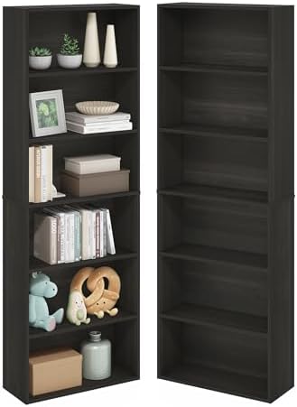 Furinno Jaya 6-Tier Book Shelf Set of 2, with Open Shelf, Espresso