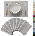 Demetex Placemats Set of 8 Grey Washable Fabric Place Mats Heat Resistant Linen Placemat for Indoor Kitchen Dining Room Tables, 13x19 inch, Light Grey
